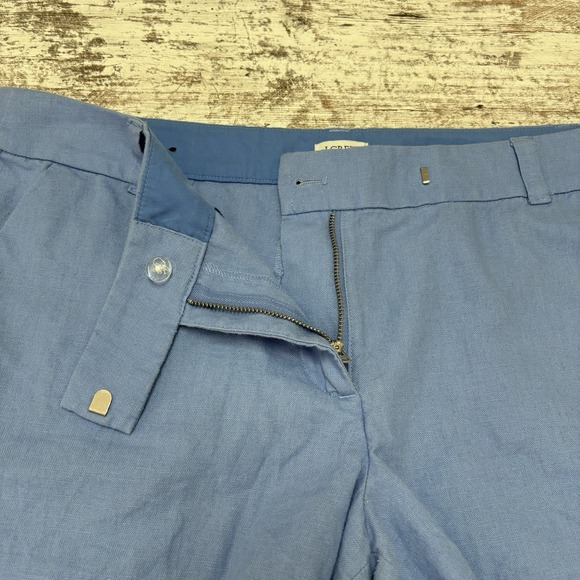J. Crew Chino Shorts Women's Size 8 Pastel Blue Linen Blend, Scalloped Hem - Picture 3 of 10